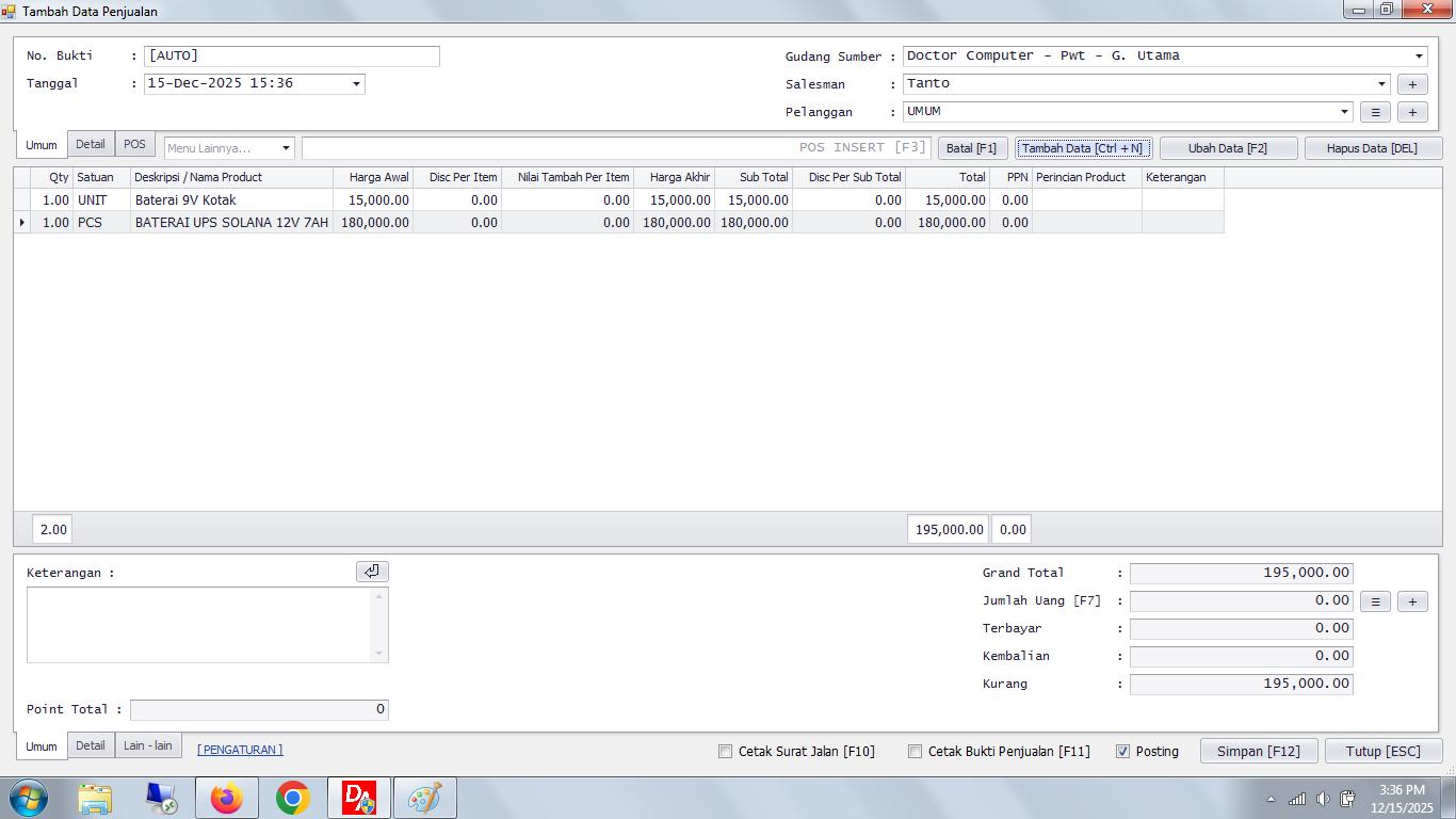 Form Penjualan - Full View